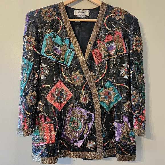Lily Simon Vintage Silk Beaded Handmade Multicolor Women's Blazer Jacket Size 8. - Picture 3 of 16